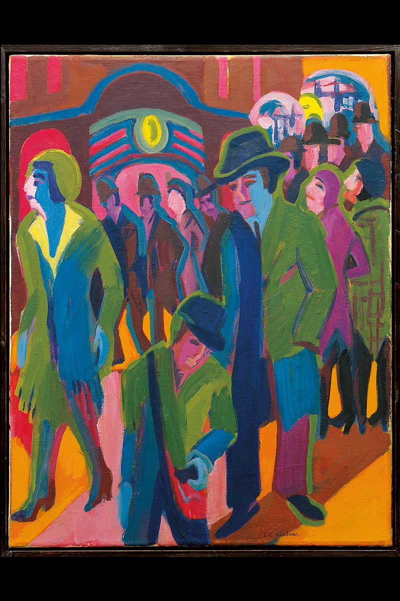 wilhelm hack museum street life Ernst Ludwig Kirchner Straße mit Passanten bei Nachtbeleuchtung
